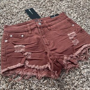 Brown Distressed Denim Shorts